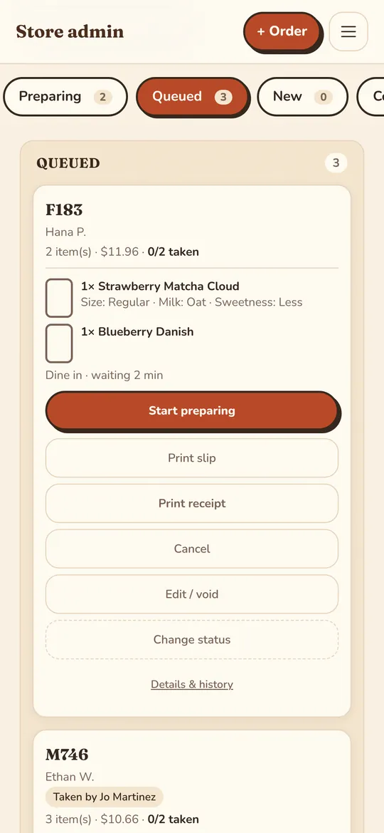 The order queue on a phone